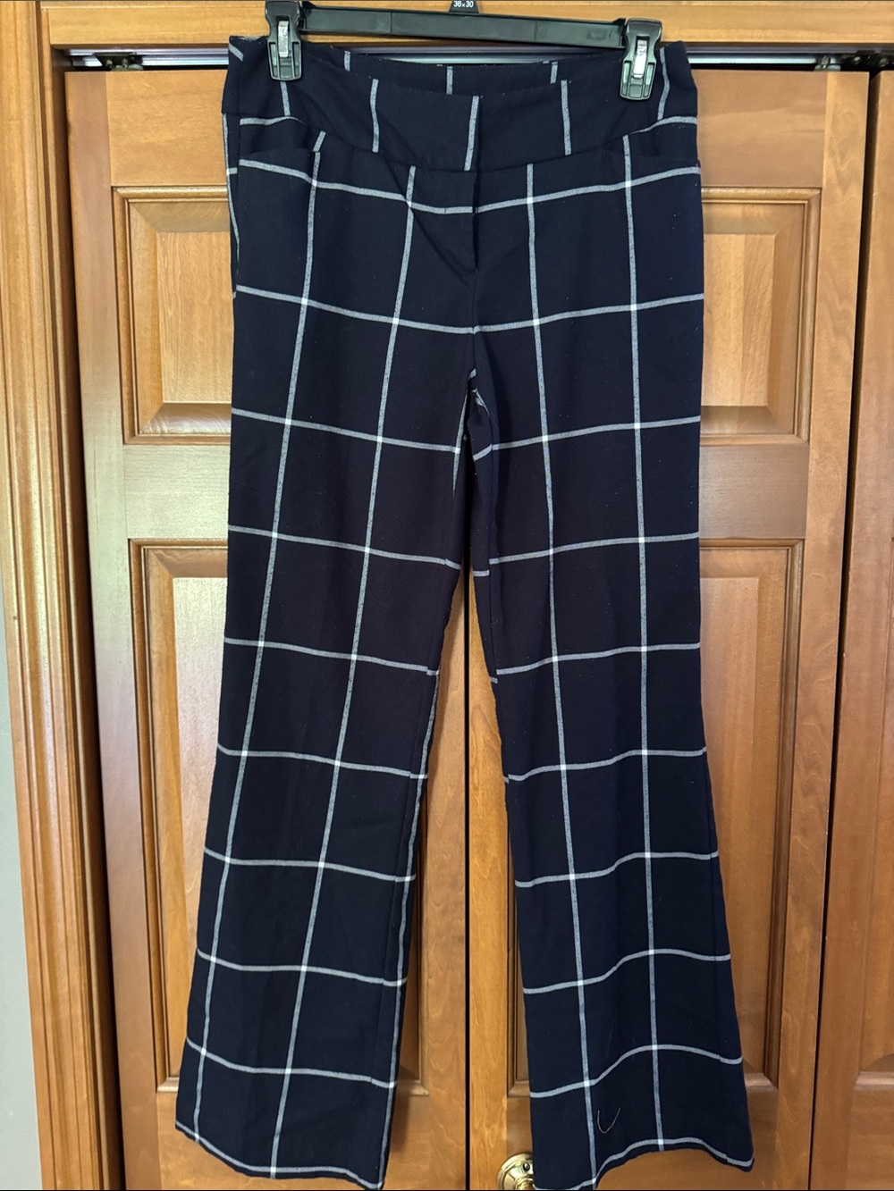 Worthington Navy Wide-Leg Windowpane Knit Pants